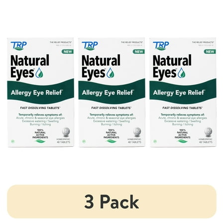 (3 pack) Natural Eyes, Allergy Eye Relief, Fast Dissolving Tablets, for Allergy Symptoms Including Itchiness, Burning, and Excessive Watering. 1 Carton Equals 48 Tablets.