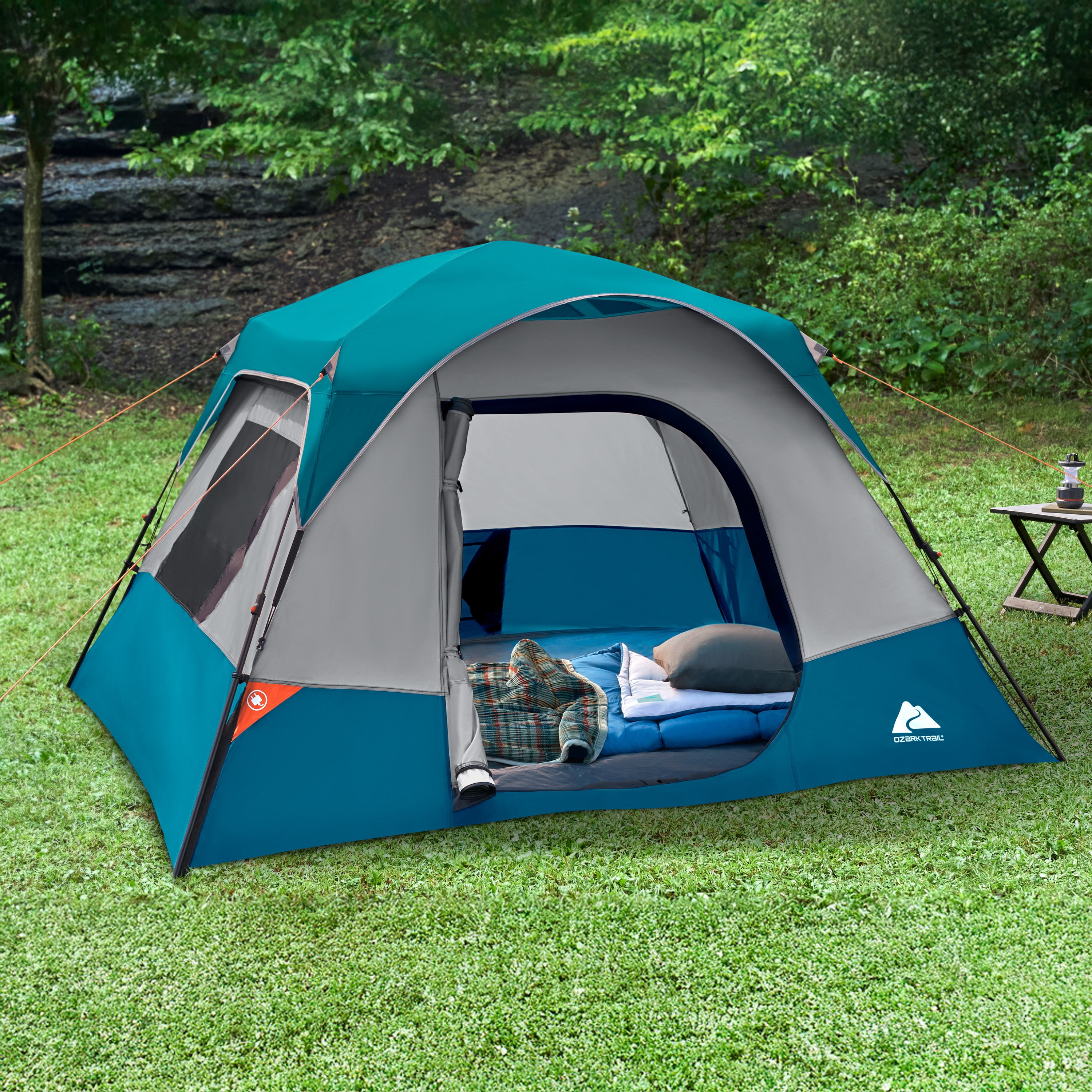 Ozark Trail 4 Person Family Instant Cabin Tent, 8' x 7' x 54", made with recycled materials, blue