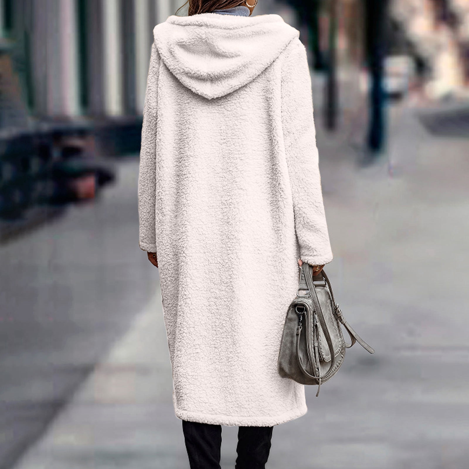 jsaierl Women's 2025 Winter Coats Fuzzy Fleece Long Hooded Jackets Button Down Faux Fur Warm Outwear with Pockets