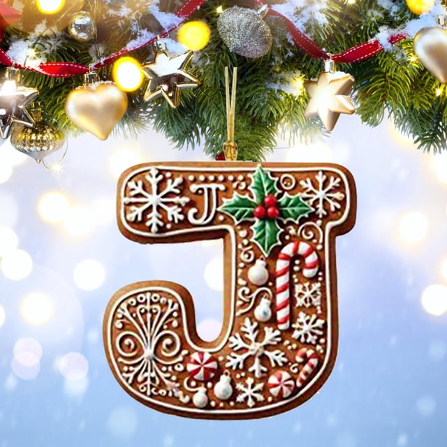 Hbdhejl 26 Alphabet Ornaments For Christmas Tree Candy Cane Initial Letter M Pendant With Berries Pattern Mini Hanging Decorations For Party Diy