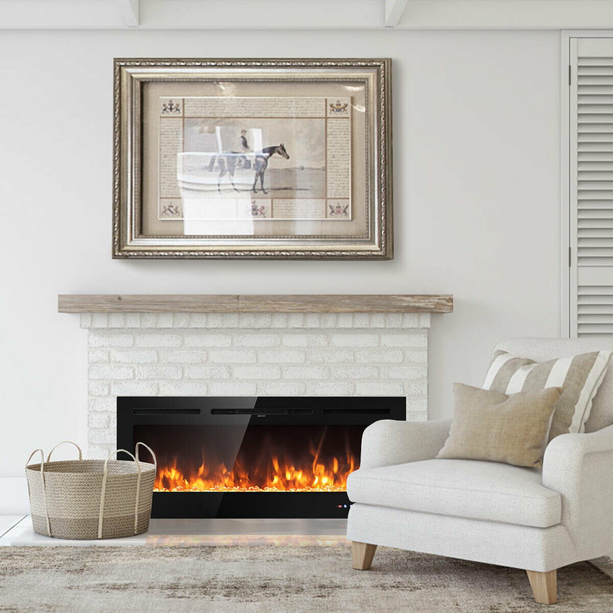 Gymax 50” Electric Fireplace Recessed and Wall Mounted 750W/1500W W/ Multicolor Flame Sansujyuku sansujyuku.com