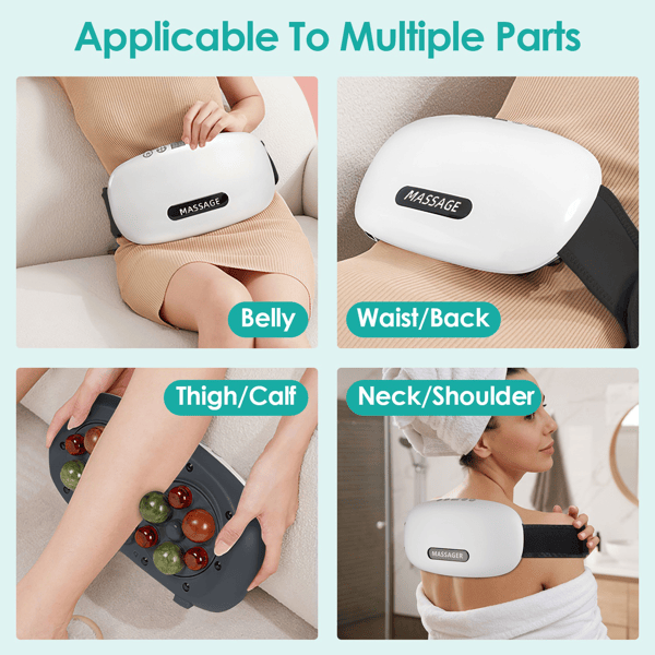 Stone Abdominal Massager - Dual Rotating Heads with 6 Red Lights, 5 Modes 3 Speeds 3 Heat Settings, 2500mAh Rechargeable, Adjustable Belt for Menstrual/Bloating Relief