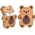 thumbnail image 3 of Funda protectora de silicona completa con diseño de oso y galleta, compatible con AirPods 2 y 1, para niños y mujeres (marrón oscuro), 3 of 5