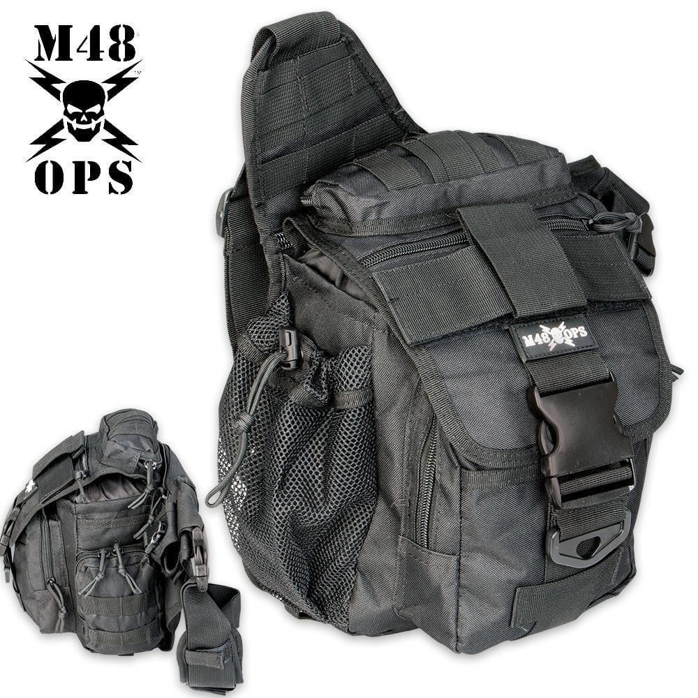 M48 Gear M48 OPS Tactical Waist Sling Bag Messenger Black, Heavy duty 1000D nylon