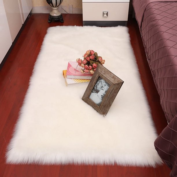 Alfombra de felpa de imitación de lana gruesa de color blanco con puntos, para dormitorio, ventana salediza, sala de estar, mesa de centro