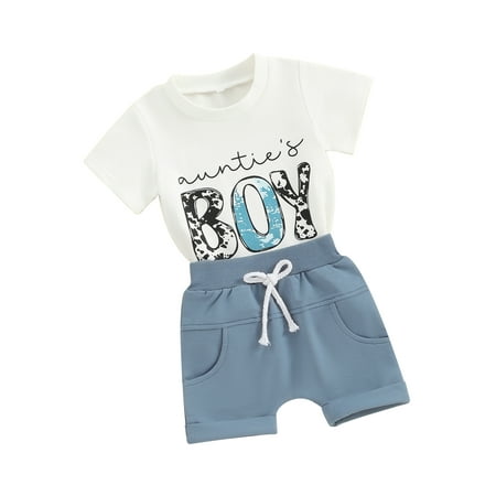 

Baby 2Pcs Summer Outfits Short Sleeve Cow Letter Print Tops and Shorts