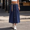 thumbnail image 3 of ZHOGXU Casual Midi Skirts For Womens Solid Color High Waist A Line Button Front With Pocket Outdoor Shopping Dating, 3 of 8
