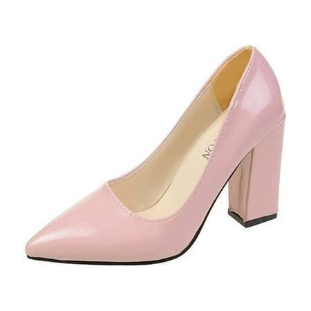hopeusnice Clearance Womens Heeled Pumps Classic Pointed Toe Chunky High Heels Work Shoes Dress Pumps Comfortable Wedding Evening Party Shoes Pink 40