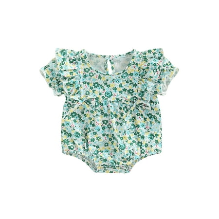 

Canrulo Newborn Baby Girls Summer Bodysuit Ruffle Short Sleeve Floral Romper One Piece Jumpsuit Clothes Green 9-12 Months