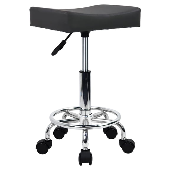 WKWKER Square Rolling Stool with Footrest PU Leather Height Adjustable 360° Swivel Stool with Wheels Massage SPA Salon Stools Task Chair Desk Drafting Bedroom Vanity Stool (Grey)
