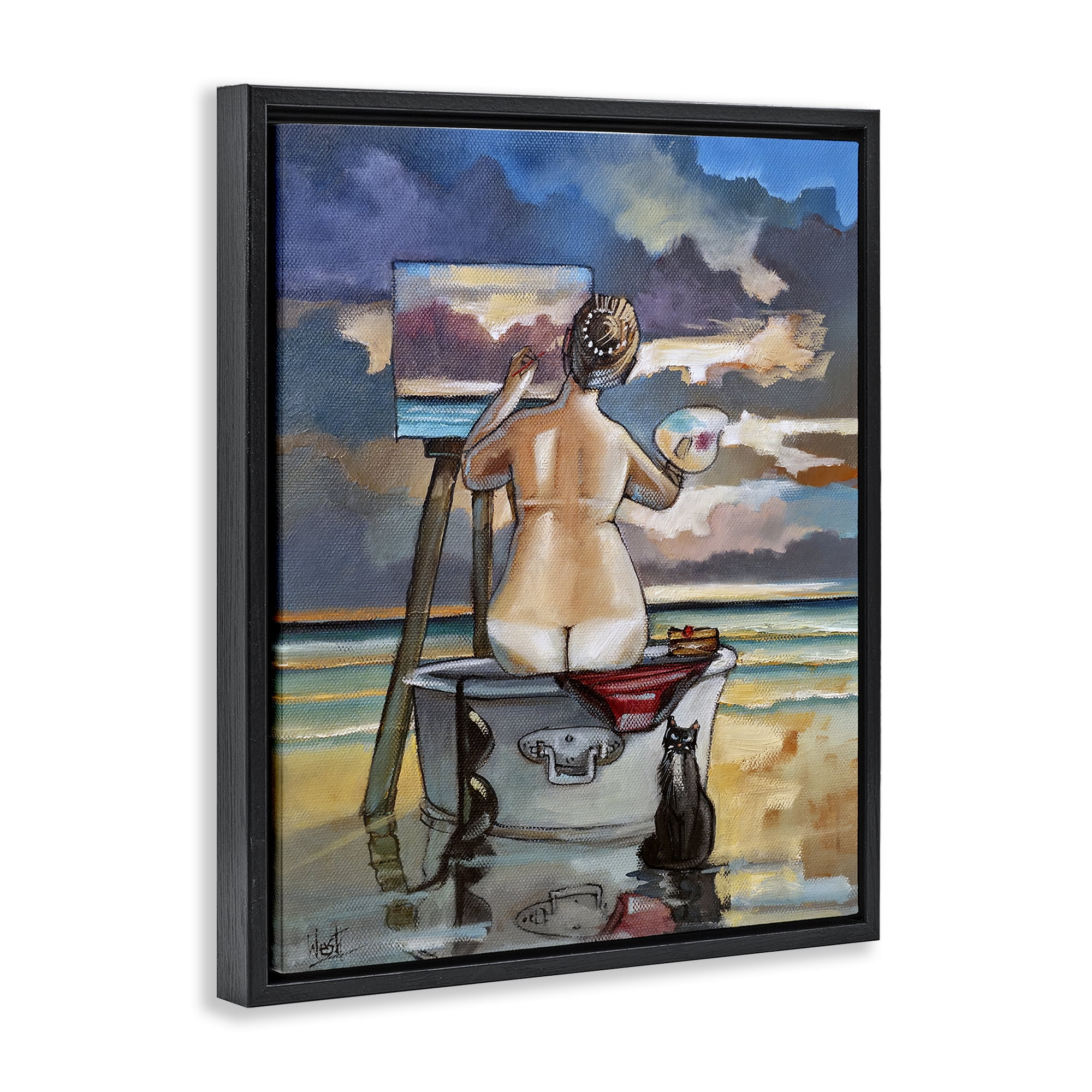 Stupell Industries Painting Up A Storm Black Framed Floater Canvas Wall Art, design by Ronald West