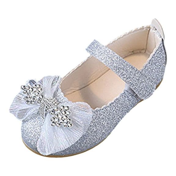 Zanarzt Girls Princess Shoes Girls Dress Shoes Toddler Flower Girl Low Heels Mary Jane Flat for School Wedding(Little/Big Kid) Silver,US 9