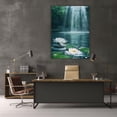 thumbnail image 5 of Mudket White Water Lily Lotus Flower with Zen Stones Canvas Wall Art, Serene Waterfall Botanical Wall Decor, Framed Ready to Hang for Living Room Bedroom Bathroom, Floral Print - 12"L x 8"W, 5 of 10