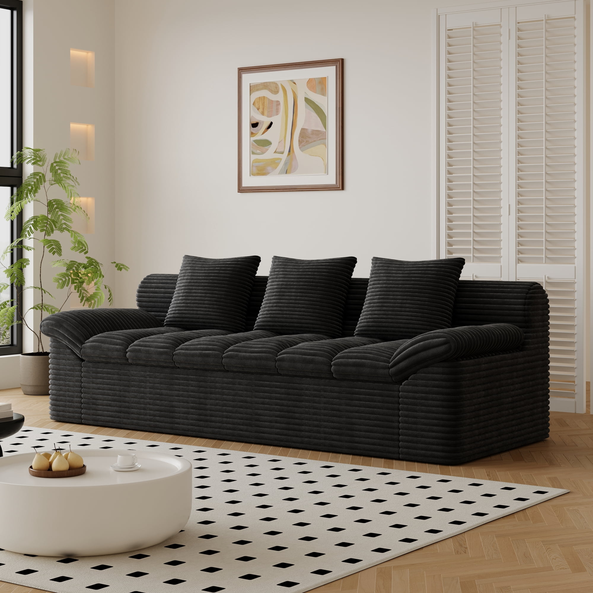 HOQBN 71" Cloud Sofa for Living Room,Upholstered Chenille Boneless Sofa with Deep Seat Design and 2 Pillows,Comfy Cloud Couch for Bedroom, Office, Apartment, No Assembly,Black