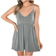 thumbnail image 2 of LOVZFMLL Combishort Décontracté à Bretelles pour Femmes, Couleur Unie, Gris Foncé TTG, 2 of 8