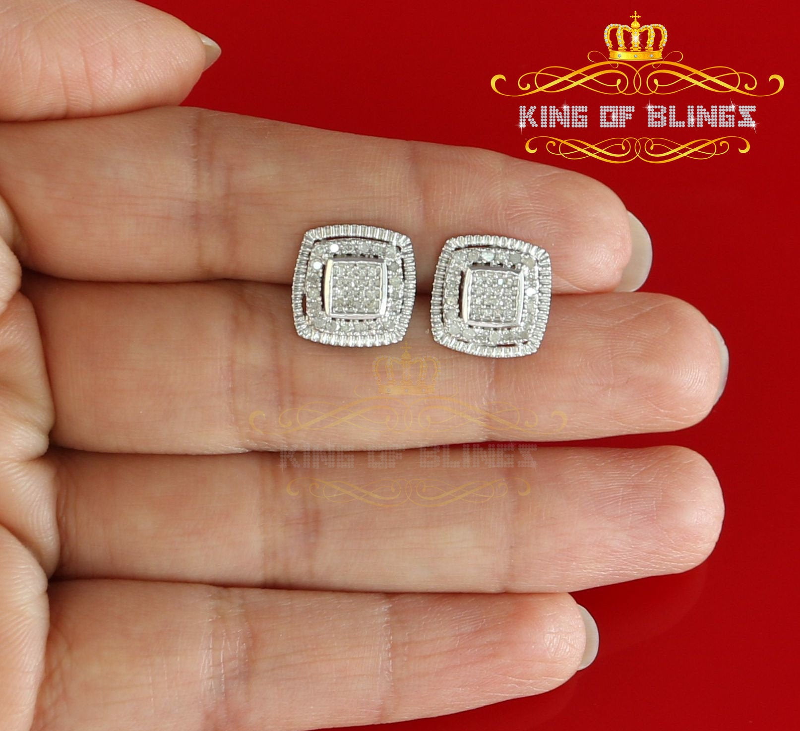 King of Bling's 0.55ct Diamond Sterling Silver Hip Hop White Stud Earring For Men's / Women's