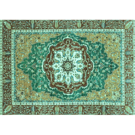 Ahgly Company Machine Washable Indoor Rectangle Persian Turquoise Blue Traditional Area Rugs, 8' x 12'