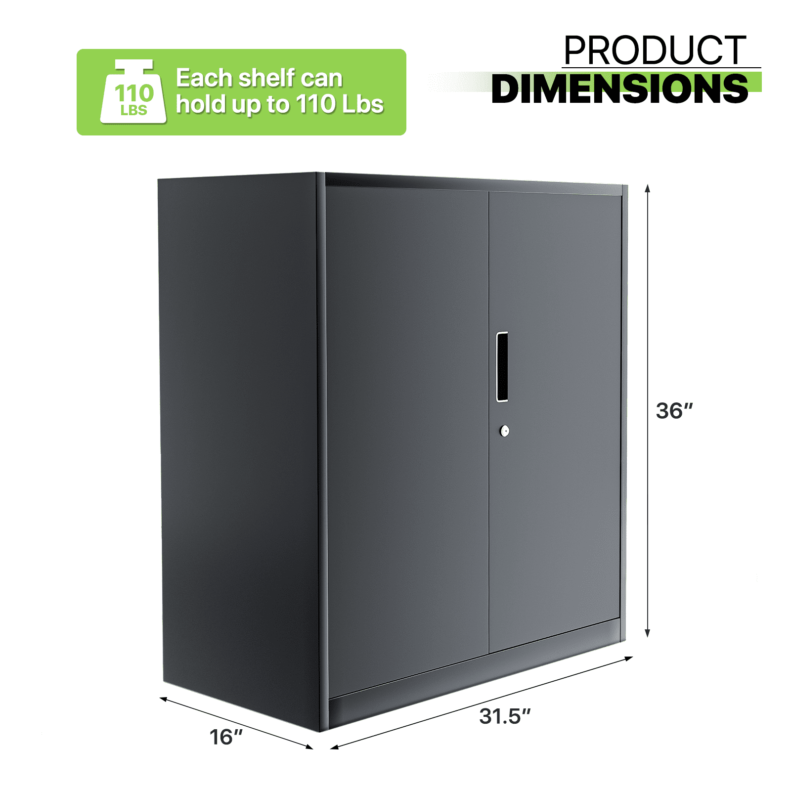 Magshion Metal Cabinet, 36" Tool Steel Locking Cabinet with Doors, Garage Storage Systems Lockable File Cabinet for Home Office Classroom, Grey