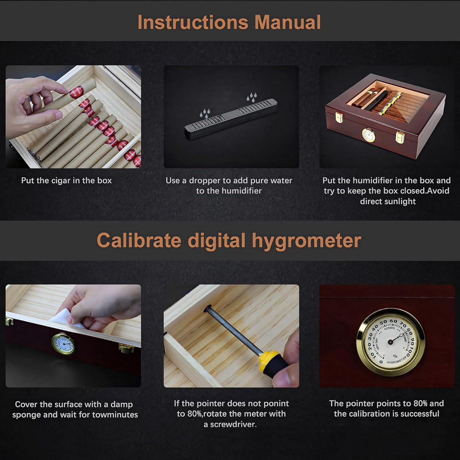 Humidor Cigar Box for Men:Cedar Wood Cigar Box,Cigar Humidor with Humidity Monitoring System,Cigar Case for Men for Holding 25-30 Cigars,Cigar Accessories for Men,10 * 8 in