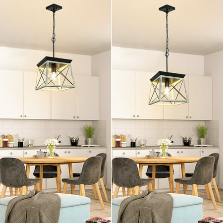 Dey Rustic Square Pendant Light, Hanging Dining Room Lights With Chain