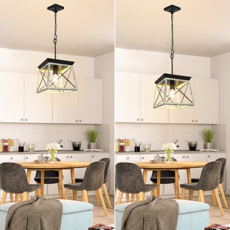 Dey Rustic Square Pendant Light Fixture Antique Oak White And Black Metal Hanging With Adjustable Chain For Kitchen Island Dining Room Hallway E26 Base Canada Dey Rustic Square Pendant Light, Hanging Dining Room Lights With Chain
