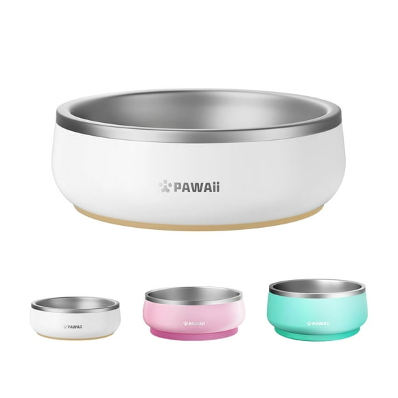 Pawaii Small Dog Bowls, 12 oz. Food Water Bowl Designed for Puppies and Cats with Non-Slip Rubber Base, Upgraded Metal Insulated, Double Stainless Steel Bowls