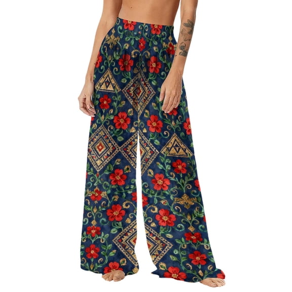Women's Chiffon Dress Boho Hawaii Gradient Cover Up Beach Wide Leg Palazzo Pants Elastic Waist Trouser Lightweight Fashion Bathing Wear High-Waisted Tummy Control Long Swimwear Summer Outfits 2026