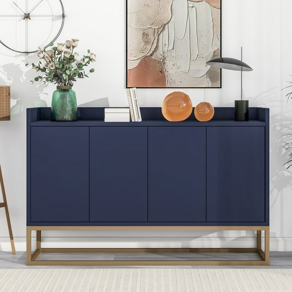 47" Modern Storage Cabinet, Console Table Sideboard Buffet Cabinet with 4 Doors & Gold Metal Base, Entryway Cupboard Furniture, Laundry Room Cabinet for Living Room, Dining Room, Kitchen, Navy