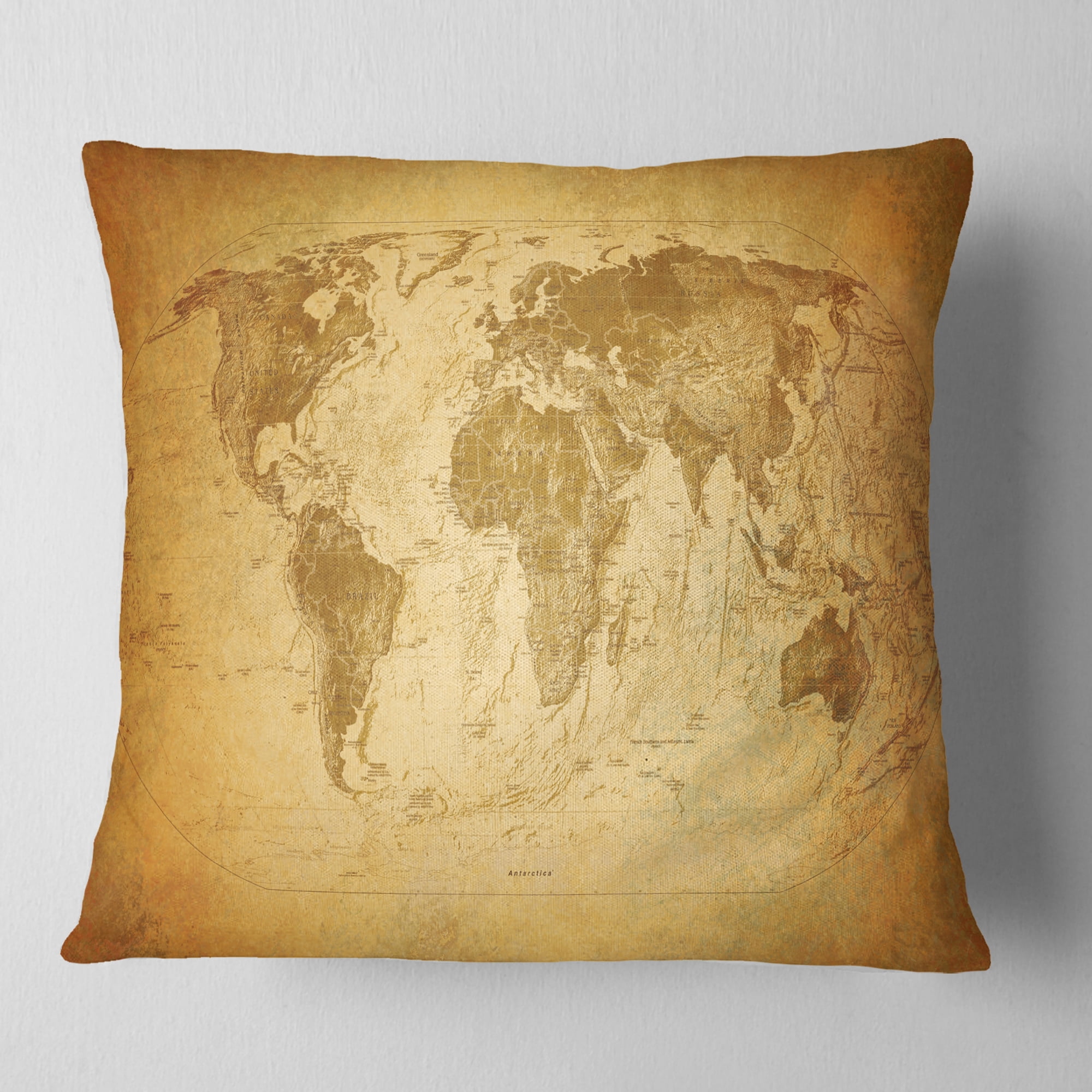 Designart Vintage Classic Map - Contemporary Throw Pillow - 18x18