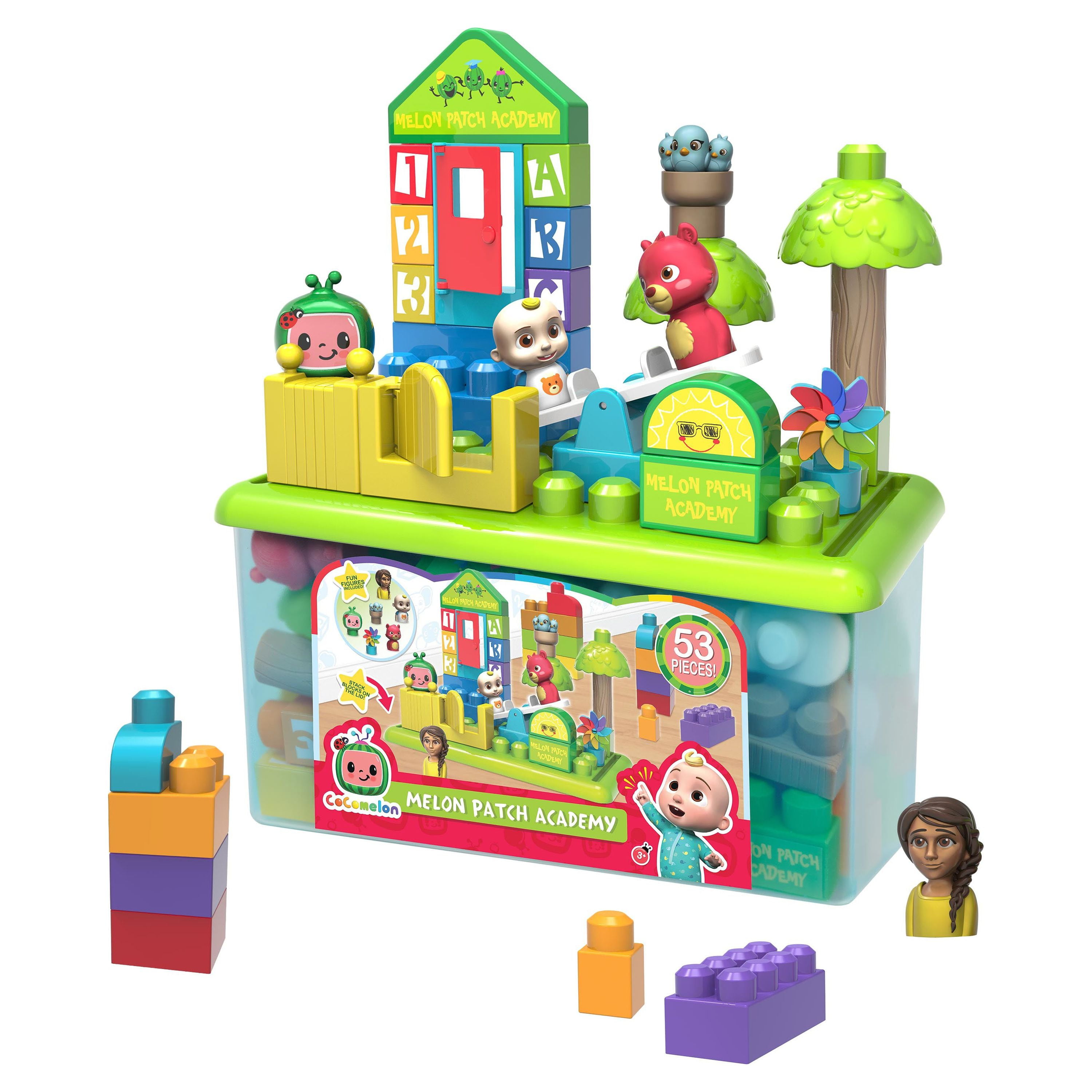 CoComelon Patch Academy, 53 Large Building Blocks Includes 6 Character Figures, Officially Licensed Kids Toys for Ages 18 Month, Gifts and Presents