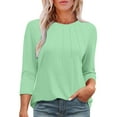 thumbnail image 3 of TKLPEHG Long Sleeve Tops for Women Crew Neck Pullover Tops Classic Solid Color Lightweight Fashion Casual Loose Blouse (Green,L), 3 of 8