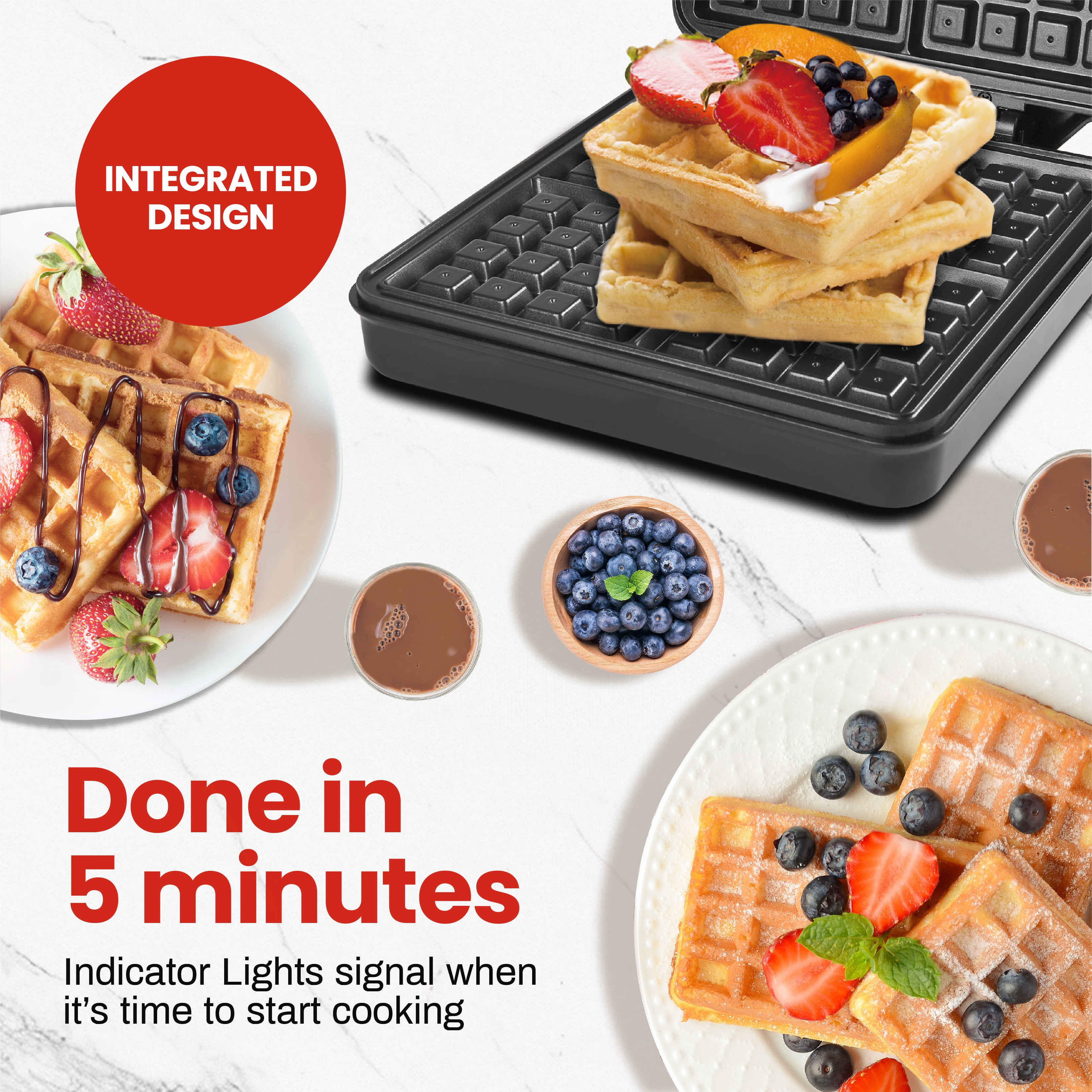 4 Slice Waffle Maker with Easy to Clean, Stainless Steel, Black & Silver, 1200W