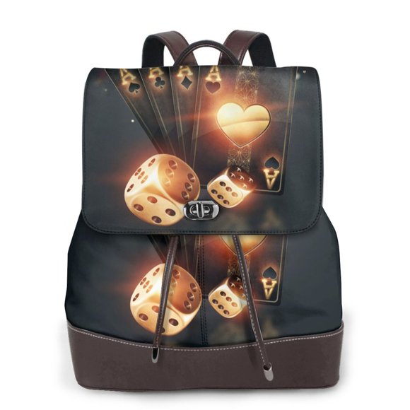 Easygdp Creative Poker Mochila de Cuero para Mujeres, Bolso de Hombro, Bolsos de Mano de Moda para Trabajo y Viajes