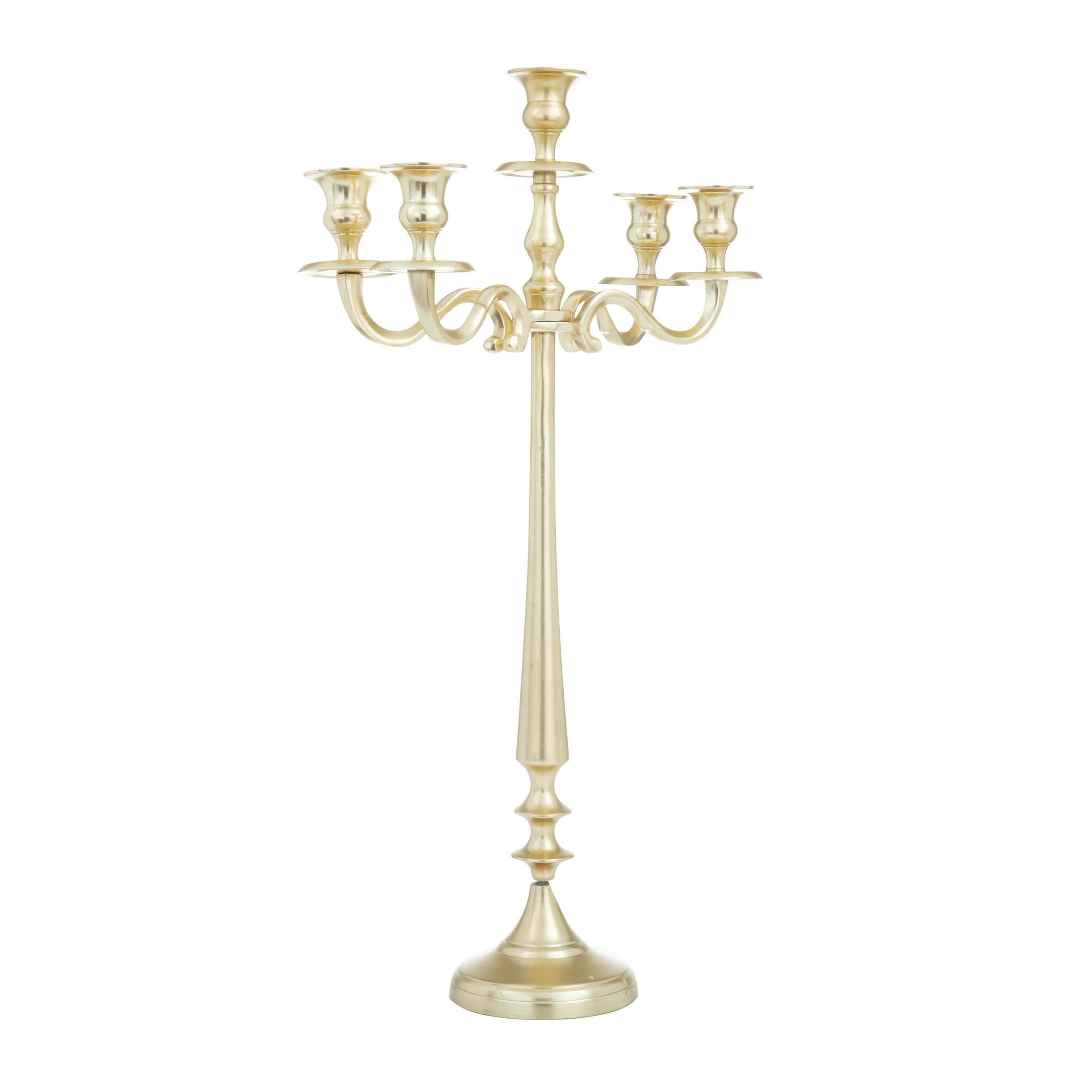 DecMode Traditional Five Tulip Shaped Candelabra Style Candle Holder, 13"W x 24"H with Aluminum Gold Polished Finish