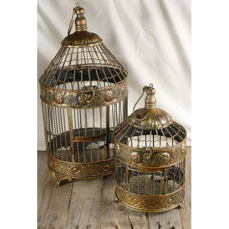 Brass Bird Cages Set of 2 Largest Cage 19in. Tall & 10in. Wide /Smaller Cage 13in. Tall & 7-1/2in. Wide/ Curved Arches