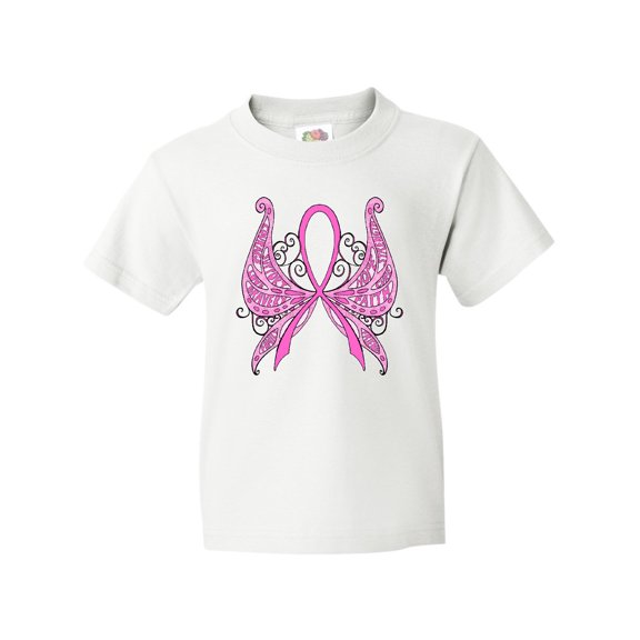 Inktastic Breast Cancer Awareness with Butterfly Ribbon Words Youth T-Shirt