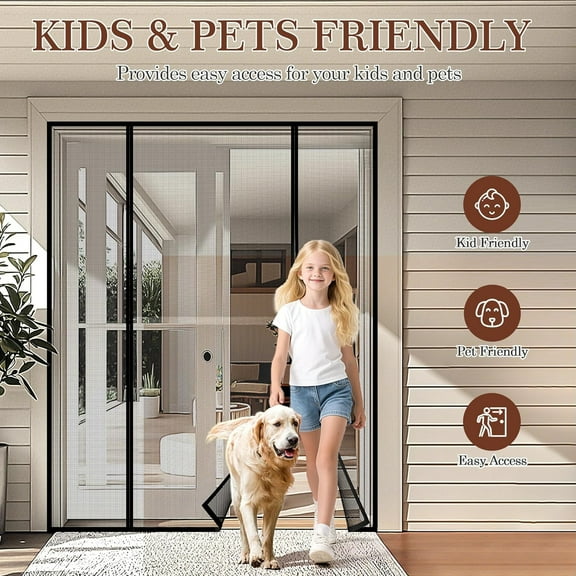 Magnetic Sliding Door Screen 72"x80", 74"x81" Double-Sided Opening, Strong Magnet Closure, Reinforced Mesh Bug Screen for French Doors, Patio & Back Door