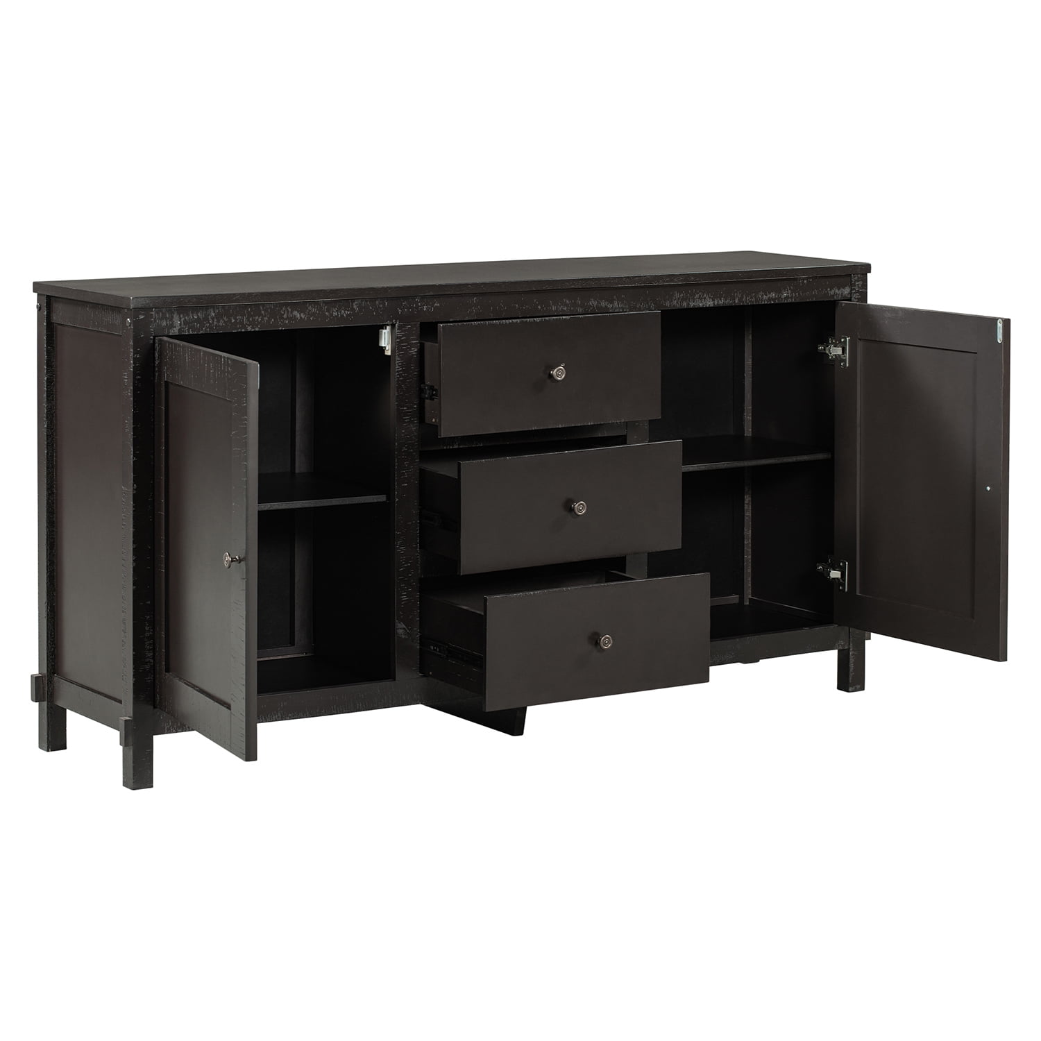 Kadyn Retro Solid Wood Buffet Cabinet, Kitchen Storage Cabinet with 2 Storage Cabinets and 3 Drawers, Sideboard Storage Cabinet for Living Room, Espresso Kadyn Retro Solid Wood Buffet Cabinet, Kitchen Storage Cabinet with 2 Storage Cabinets and 3 Drawers, Sideboard Storage Cabinet for Living Room, Espresso