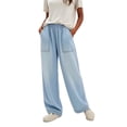 thumbnail image 2 of uublik Jeans Women Wide Leg High Waisted Pull On Baggy Jeans for Women Stretchy Trendy Womens Jean Straight Casual Denim Pants, Light Blue, 2 of 6