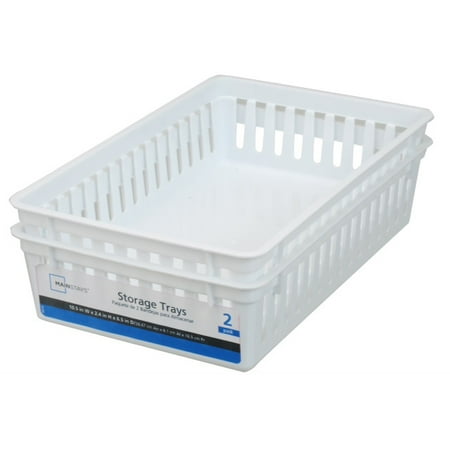 Mainstays Rectangular Mini Bin Storage Trays, White, 2pk