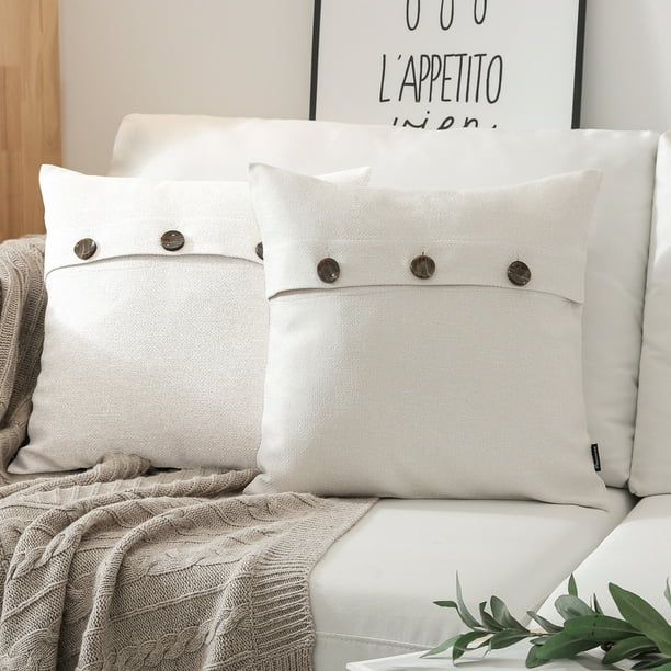 Phantoscope Triple Buttons Cotton Blend Series Decorative Throw Pillow 18 X 18 Off White 2 Pack Walmart Com Walmart Com