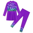 thumbnail image 3 of YONGHS Kids Girls 2Pcs Rash Guard Print Swimsuit Bathing Suit Long Sleeve Dress with Pants Set Purple 8, 3 of 6