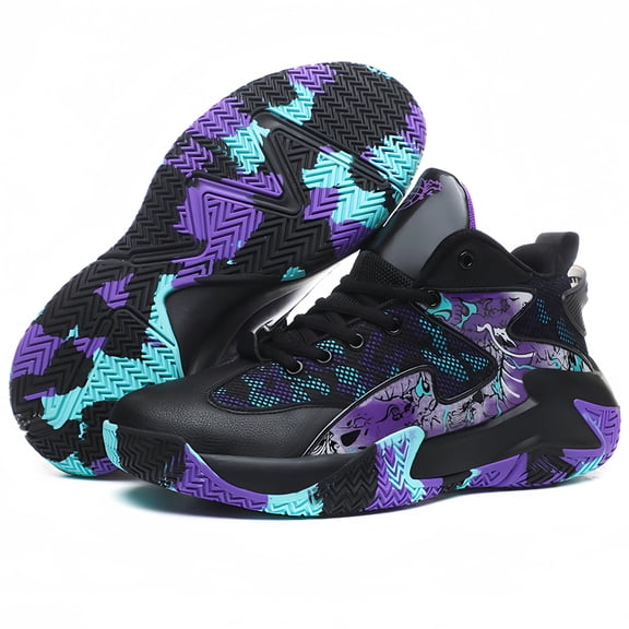 Novetra Men's Basketball Shoes Anti Slip Sports Training Running - BLACK_6.5