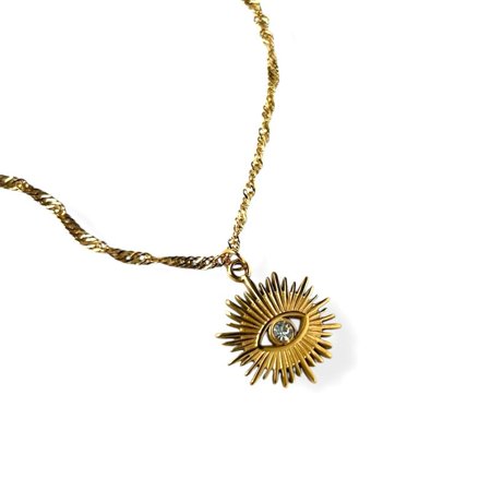 Evil Eye Sunburst Necklace | Hypoallergenic Necklace | Stainless Steel Jewelry Dainty Chain Jewelry for Women drop necklace eve necklace necklace stack