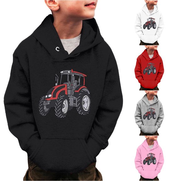 HCYSFG Boys Tractor Hoodies Long Sleeve Hooded Drawstring Kangaroo Pocket Ribbed Cuffs Relaxed Fit Pullovers Casual Sweatshirts