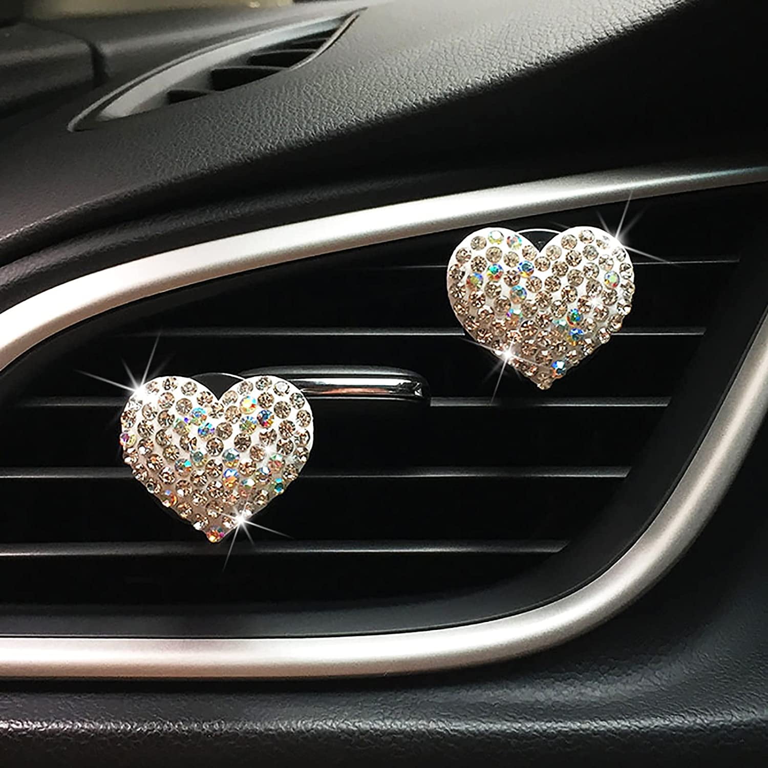 2 Pieces Bling Heart Air Vent Clips Rhinestone Car Air Freshener Clip  Crystal Car Air Outlet Decorations Charm Car Inter Decor Accessories for  Girls