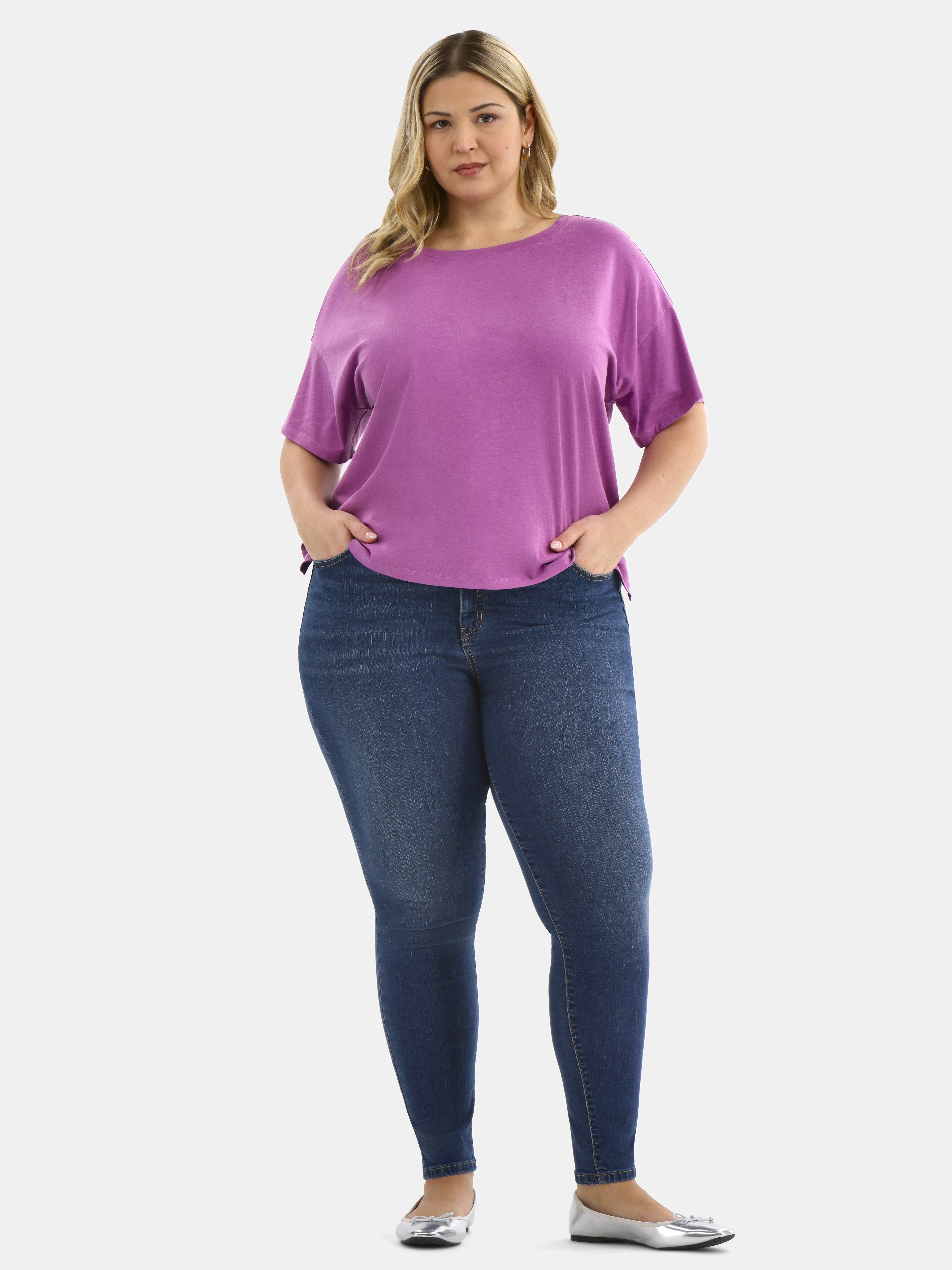 Terra & Sky Women's Plus Short Sleeve Boxy Tee, Sizes 0X-5X