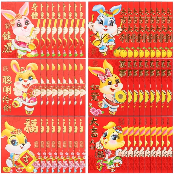 KALLORY Chinese Red Money Bags 60 Pieces Rectangular Paper Envelopes for Lunar New Year Celebration
