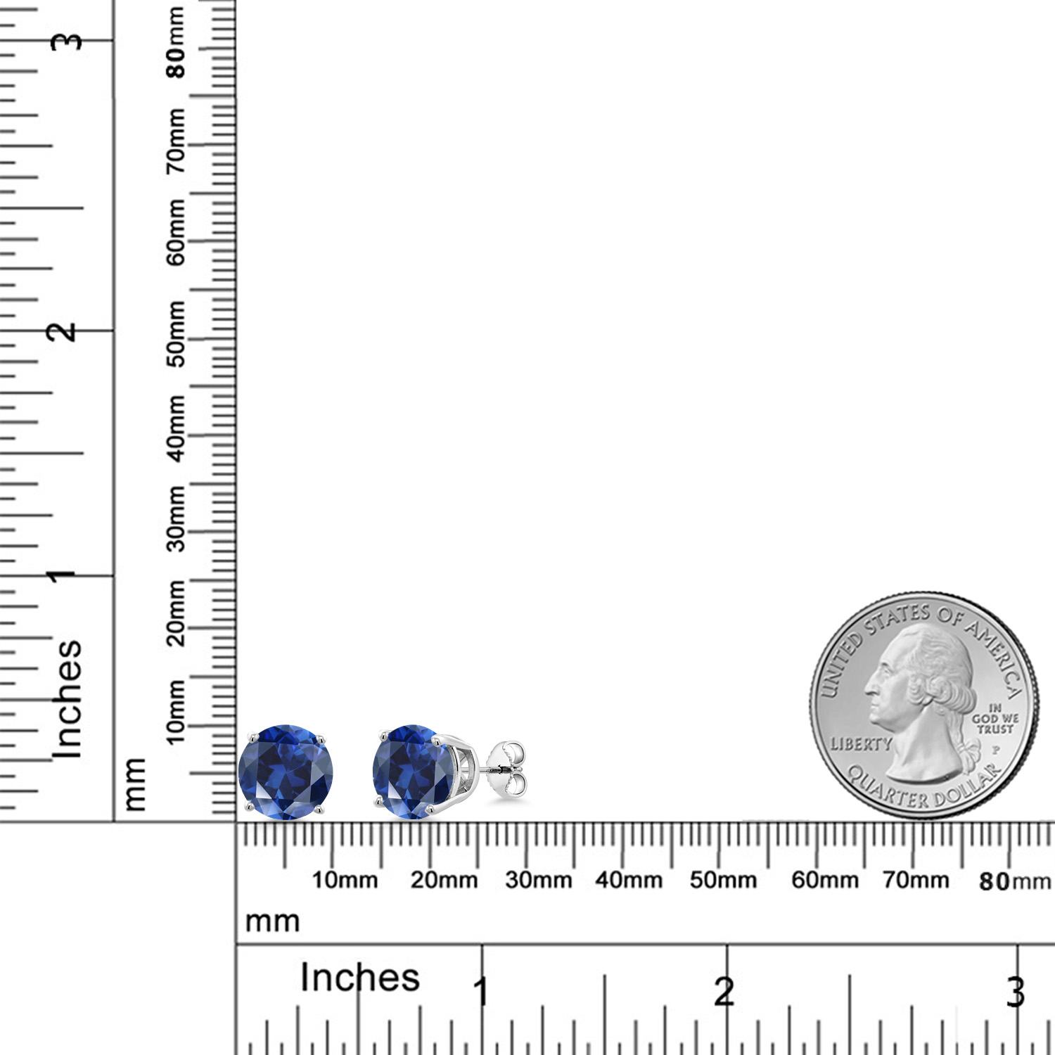 Gem Stone King 925 Sterling Silver Blue Created Sapphire Stud Earrings for Women Men (7.32 Cttw, Round 10MM)