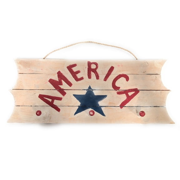 America Hanger on Planks 20" - 3 Pegs Americana Decor | #dpt531750